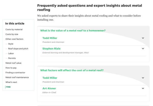 USA Today "How Much Does Metal Roofing Cost?" Sept 2024 article screenshot