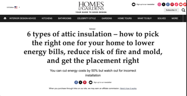Home and Gardens Attic Insulation 2024 article screenshot