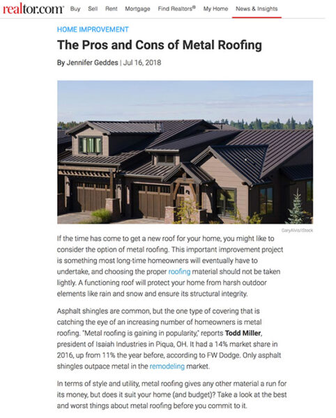 realtor pros and cons of metal roofing article screenshot