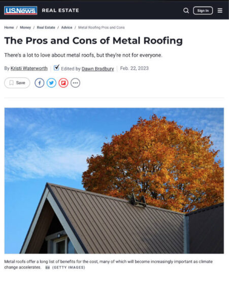 USNews - Pros and Cons of Metal Roofing article screenshot