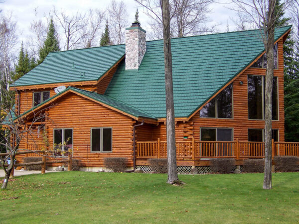 rustic shingle metal roofing log cabin green