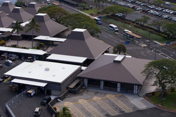 airport buildings with classic metal roof